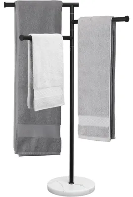 Immagine prodotto di Portasciugamani da pavimento, modello a 3 bracci, girevole, colore nero, con finitura in marmo e acciaio inossidabile SUS304, altezza 100 cm
