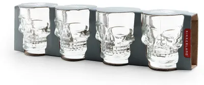 Schnapsglas Totenkopf, 4er-Set, Glas, 30 ml, klar
