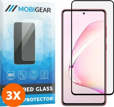 Produktbild von Mobigear Premium 9.98 Samsung Galaxy Note 10 Lite Panzerglas Gehärtetes Glas Displayschutz - Hüllenfreundlich - Schwarz (3er Pack)
