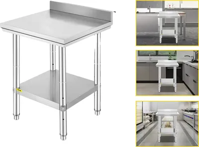Obrázek produktu pro Komerční cateringový stůl, odolná nerezová ocel, nastavitelná základna, 24x24x35 palců 330 liber
