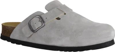 Produktbild von Scholl Fae Damenpantolette, Leder, Hellgrau, Leder-Korkfußbett - Damenschuhe Pantolette /  Zehentrenner, Grau, leder