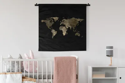 Produktbild von MuchoWow® Wandteppich Wandbehang Weltkarte - Luxus - Gold 90x90 cm Tapisserie Dekoration Wandtuch - Wandaufhänger