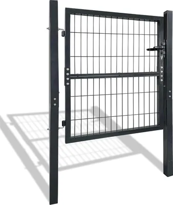 Produktbild von TRMLBE Gartentor Metall Gartentür robust langlebig Zauntor Verzinkt Einzel Wellengitter Zauntür Anthrazit inkl. Türpfosten Kunststoffgriffe und Einsteckschloss (100x100cm)