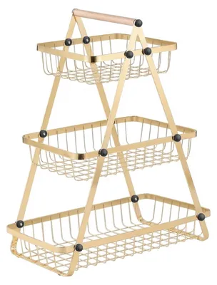 Produktbild von Cheffinger, Obstkorb 3 Etagen Edelstahl mit Holzgriff, Gold