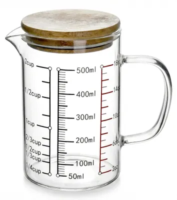 Messbecher 500 ml Borosilikatglas mit Bambusdeckel, mikrowellengeeignet