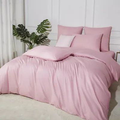 Immagine prodotto di Set di lenzuola in cotone, rosa, 155x220 cm, composto da 3 pezzi con 2 federe da 80x80 cm