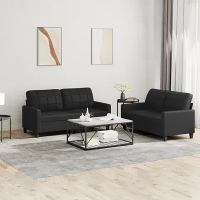 Produktbild von ZMH 2-tlg. Sofagarnitur mit Kissen Schwarz Kunstleder