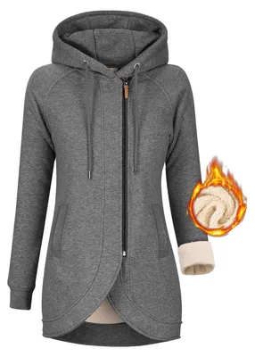 Obrázok produktu pre Omgoods - Mikina s kapucňou - Dlhá, teplá mikina pre dámy - Asymetrický zips
