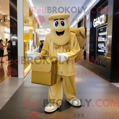 Productafbeelding van Mascottekarakter REDBROKOLY van een gouden geest gekleed met een cargobroek en clutches
