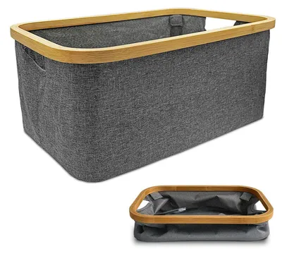 Produktbild von Wäschekorb faltbar 50L Grau Bambus Stoff Aufbewahrungskorb 54x33x29cm