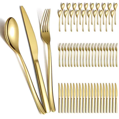 Goldene Besteckset 60-tlg. für 20 Personen, Titanbeschichtung, Edelstahl