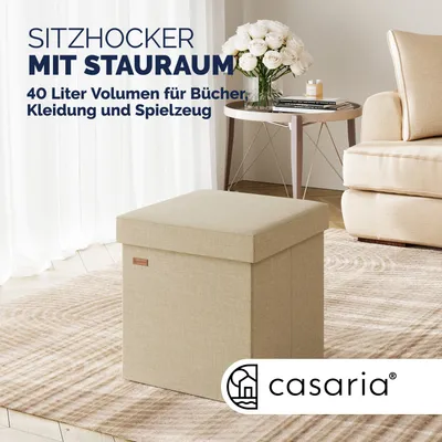 Produktbild von CASARIA® Hocker mit Stauraum Faltbar Deckel Gepolstert 38x38cm Klein Schlafzimmer Wohnzimmer Flur Sitzhocker Fußhocker Polsterhocker, Größe/Farbe:M - 2er Set Beige