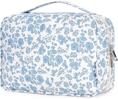 Produktbild von PolkaHome® Hängende Reise-Kosmetiktasche für Damen – Waschbeutel Make-up Organizer mit mehreren Fächern – Kompakt und Leicht – Blau