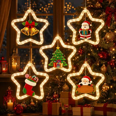 Produktbild von Weihnachtsstern Fensterbeleuchtung LED mit Lauflicht Saugnapf, Dynamische Fensterdeko Beleuchtet Batteriebetrieben Fenster Deko Weihnachtsbeleuchtung, KI-generiertes Bild