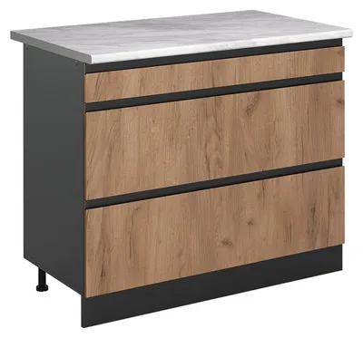 Zdjęcie produktu dla Szafka dolna do kuchni Vicco R-Line Dąb goldkraft/Antracyt 100 cm blat roboczy Marmur, Model 71562