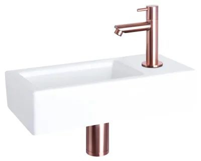 Produktbild von Differnz Helios Waschbecken klein, Handwaschbecken Keramik Weiß, Rot Kupfer Arma