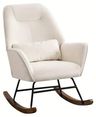 Produktbild von Moderner Schaukelstuhl - Drehsessel - Loungesessel - Weißer Schaukelstuhl - Ergonomische, hohe Rückenlehne