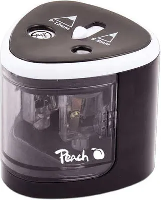 Obrázek produktu pro Univerzální elektrické ořezávátko Peach PO102 | včetně náhradních dílů | pro všechny tužky, barevné tužky, oční linky a voskovky | dvojité ořezávátko pro tužky 6-8 mm a 9-12 mm