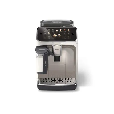 A front view of a Philips coffee maker on a white background.
