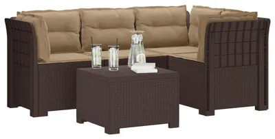 Image de vidaXL : Canapé de jardin pour 4 personnes avec coussins, imitation rotin, en polypropylène, couleur marron
