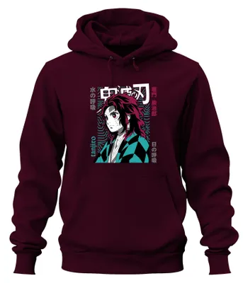 Produktbild von Tanjiro Demon Slayer Schwert Dämonenjäger Wasseratmung Hoodie Kapuzenpullover, Burgundy, L