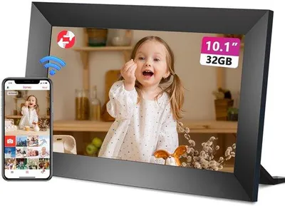 Zdjęcie produktu dla Uniqoos® Cyfrowa ramka na zdjęcia, 10,1 cala, ekran dotykowy HD-IPS (1280 x 800), Wi-Fi i aplikacja Frameo, 32 GB pamięci, wyświetlanie zdjęć i filmów, obsługa kart SD/USB, automatyczne obracanie
