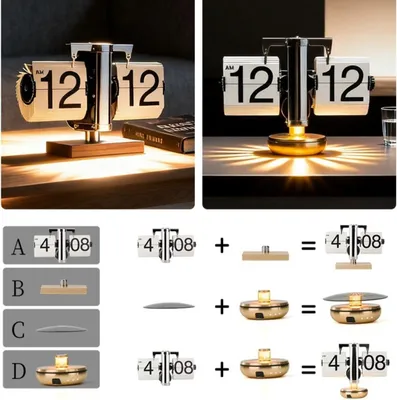 Produktbild von INF Kreative Multifunktionale Flip Uhr mit Umgebungslicht Nachttischlampe