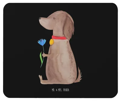 Produktbild von Mr. & Mrs. Panda Mouse Pad Hund Blume - Schwarz - Geschenk, pc mausunterlage, Sprüche, Süß, Hunde, Hundeliebe, Mauspad, computer mousepad, laptop