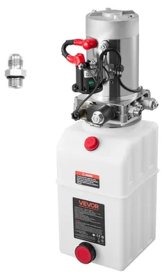 Image de Groupe hydraulique VEVOR 7 Qt, pompe à simple effet pour remorque basculante, pression d'ouverture maximale de 22 MPa et débit de 3,4 l/min, pompe hydraulique 12 V CC avec réservoir métallique pour remorque basculante, blanche