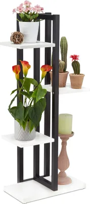 Immagine prodotto di Relaxdays Scaffale per fiori in metallo, scala per piante da interno a 4 ripiani, effetto legno, A x L x P: 93 x 42,5 x 22,5 cm, scaffale per piante, bianco