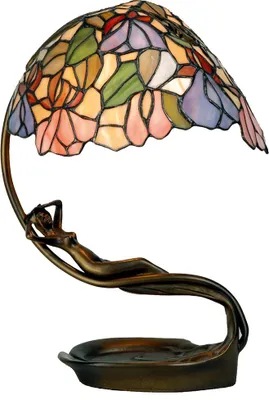Zdjęcie produktu dla Clayre & Eef Lampa stołowa Tiffany 28x20x40 cm Fioletowo-różowe szkło