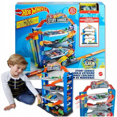 Produktbild von Hot Wheels Stunt Garage Parkhaus mit Aufzug 4 Ebenen Tragbar