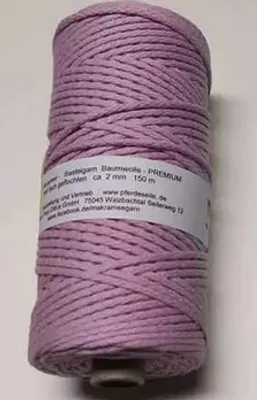 Produktbild von Makrameegarn Makramee Baumwollgarn Bastelgarn FLIEDER 150 Meter 2 mm GEFLOCHTEN