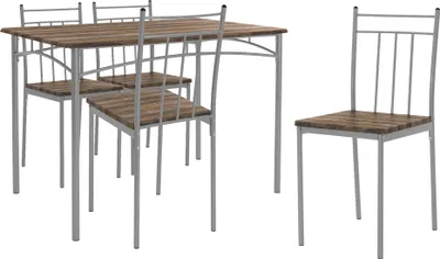 Zdjęcie produktu dla 5-częściowy zestaw jadalniany ML-Design, stół z 4 krzesłami, drewno driftowe, krzesła z metalowymi nogami
