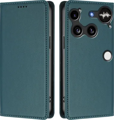 Produktbild von Handyhülle für Nothing Phone 3, Kunstleder Klapphülle Stoßfeste Magnetische Hülle mit Ständer Grün