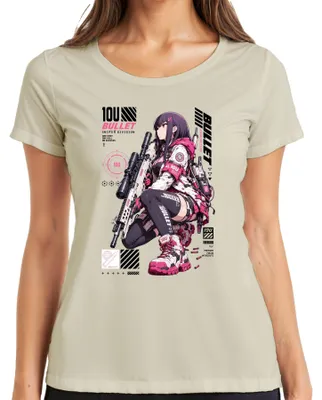 Zdjęcie produktu dla Koszulka damska "Bullet Anime Sniper Girl" w stylu taktycznym, japońska moda Y2K, dla fanów anime, kolor naturalny, rozmiar M