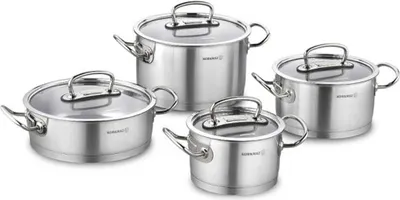 Produktbild von Korkmaz ProLine 8-teiliges Topfset Induktion Kochgeschirr-Set - Edelstahl, induktionsgeeignet, mit Glasdeckel Inox A1147
