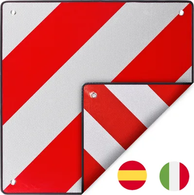 Produktbild von Warntafel Italien Spanien zum wenden Warnschild mit Zulassung 50x50 rot-weiß Alu