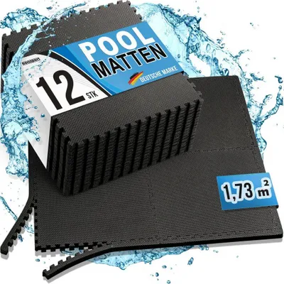 Produktbild von Bonsport Poolmatten Set 12 Stück Bodenschutzmatten Schwarz 38,5x38,5cm 1,73m²