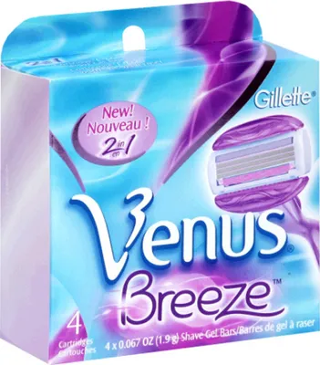 The image shows the packaging of Gillette Venus Breeze replacement razor cartridges.
