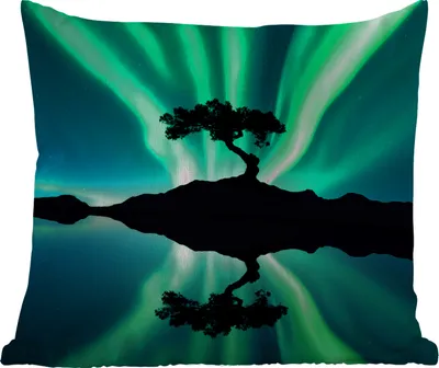 Produktbild von MuchoWow® Outdoor Kissen - Nordlicht - Silhouette - Baum - 45x45 cm - Wetterfest - Lounge Kissen - Fotokissen - Dekoratives Kissen