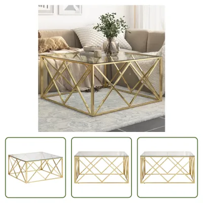 Produktbild von The Living Store Couchtisch Golden Edelstahl und Hartglas
