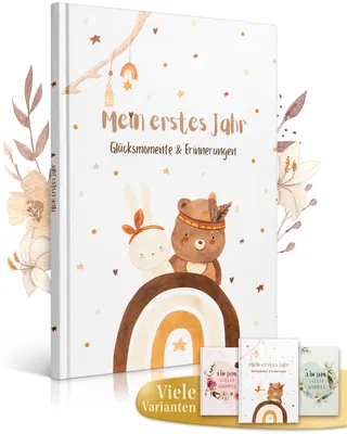 Produktbild von EULENTALER® Das Original Babytagebuch Boho I Von Pädagogen gestaltet I Mit süßen Waldtieren & stabilem Papier I Viel Platz für Fotos I Babyalbum Mein erstes Jahr – Geschenk zur Geburt & Babyparty