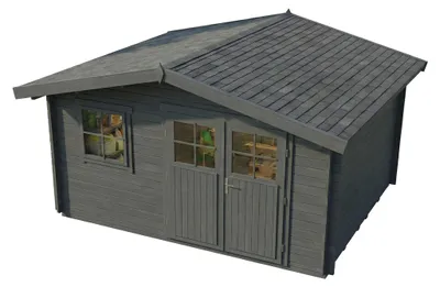 Produktbild von Alpholz Gartenhaus Valeria 428x427cm Imprägn. Grau mit Boden 28mm Wandst.