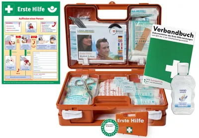 Produktbild von Erste-Hilfe-Koffer M1 -Paket 2- für Betriebe mit aktueller DIN/EN 13157 inkl. Hygiene-Gel & 1. Hilfe Aushang