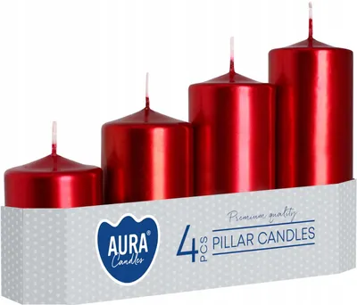 Obrázok produktu pre Aura Stupňované valcové sviečky červené metalické sada 4 ks