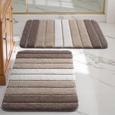 Image de Lot de 2 tapis de bain antidérapants (50 x 80 cm), doux, absorbants et lavables, pour la salle de bains, la douche et la baignoire, beige