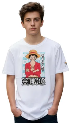 Produktbild von One Piece T-Shirt für Jungen - Monkey D. Ruffy Oberteil Kinder Shirt kurzärmlig Weiß 146-152
