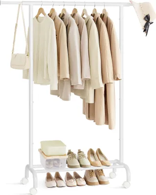Produktbild von SONGMICS Kleiderständer auf Rollen, ausziehbare, 40 x (83-120) x 156 cm, bis 45 kg belastbar, weiß