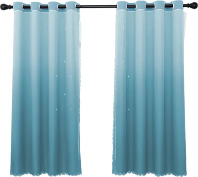 Produktbild von 2 Stück Vorhang Blickdicht Gardinen Stern Doppelschicht Ösenvorhänge mit Voile für Schlafzimmer Wohnzimmer Kinderzimmer, Blau, B132xH243cm